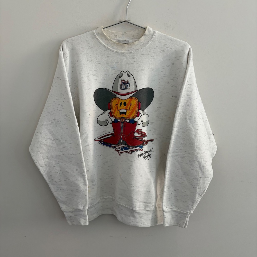 Vintage Oneita Power-Sweats Line Dance Cowboy Graphic Sweatshirt White Grey M